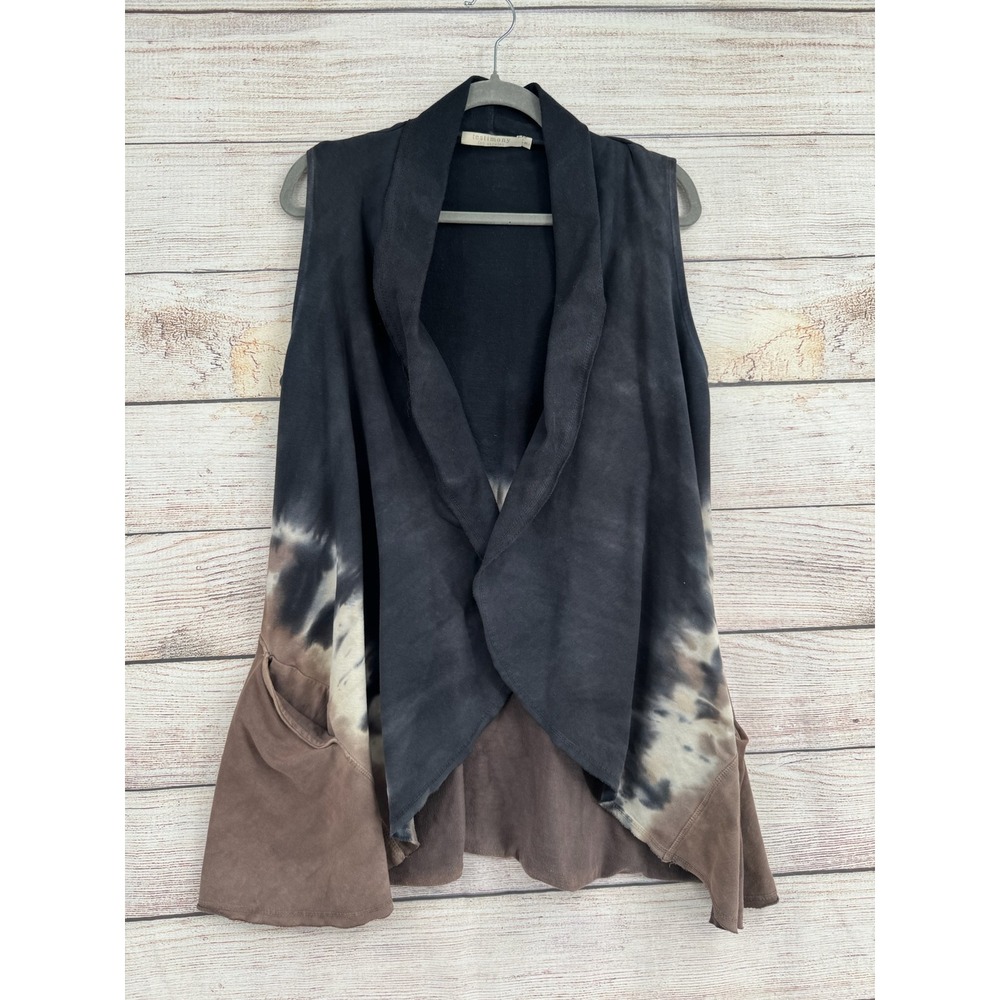 Testimony Los Angeles Vest Womens Medium Brown Black Tie Dye French Terry Open